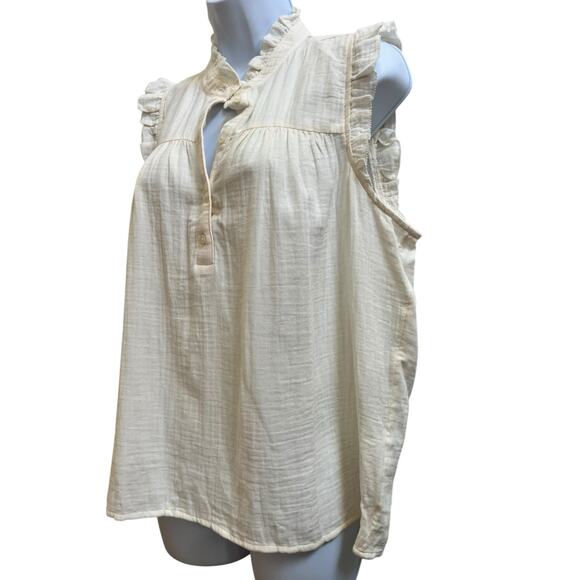 J Crew Factory New Cotton Ivory Gauze Ruffle Trim Sleeveless Top Medium - Picture 7 of 14